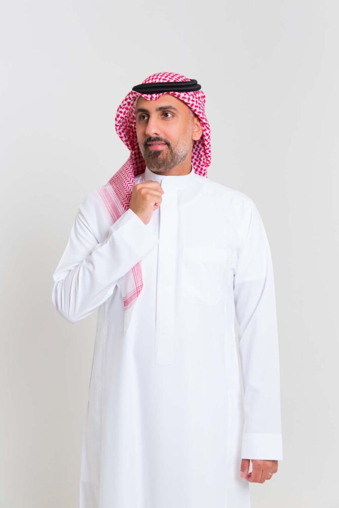 Zakhrafat, Thobe, White, Men, Plain collar
