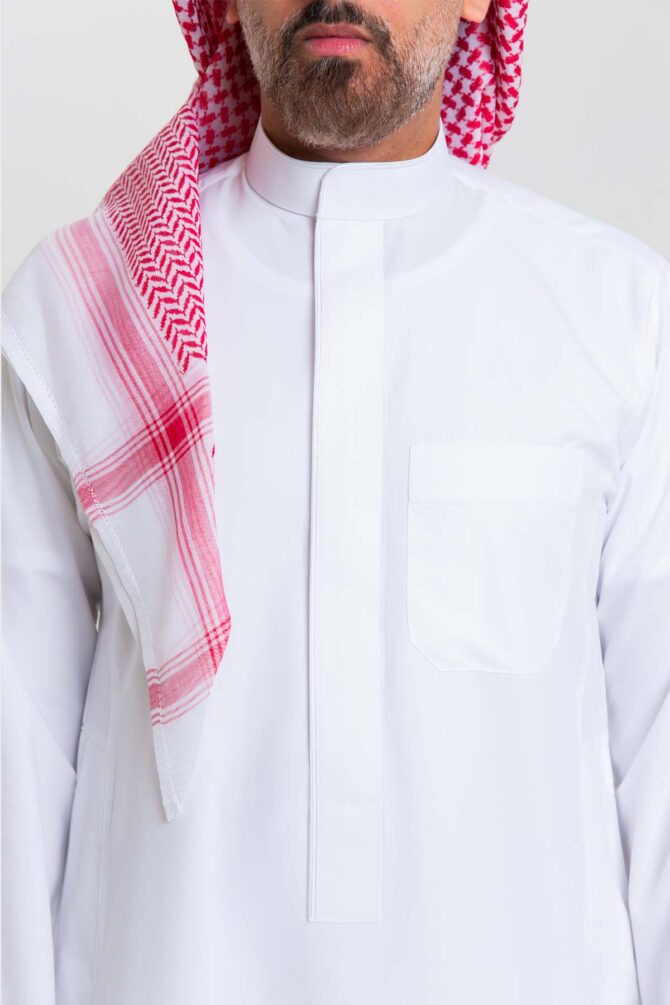 Zakhrafat, Thobe, White, Men, Plain collar
